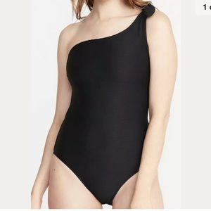 NWT Black Textured Stripe, One-Shoulder Swimsuit